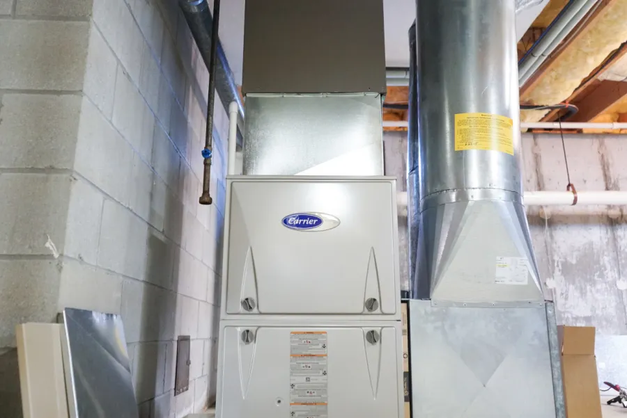 Carrier forced-air furnace installed in a basement